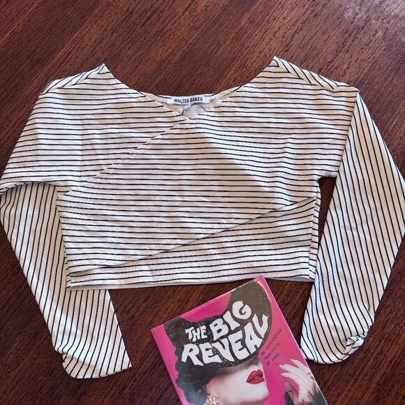 Walter Baker White & Black Striped Cropped Wrap Top - Picture 1 of 8